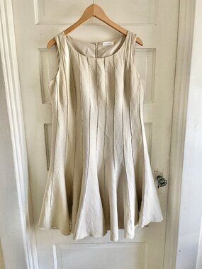 Calvin Klein Tan Linen Blend Vertical Seam Detail Gored Dress 12